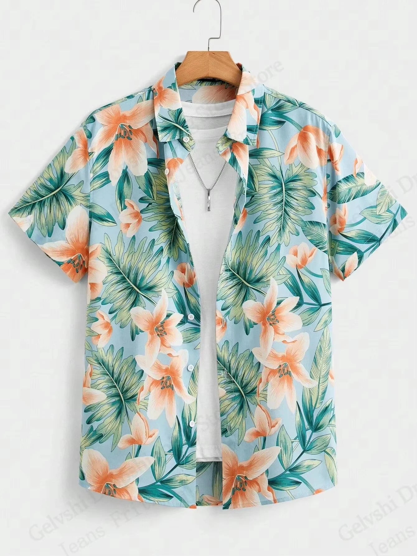 Hawaiian Botanical Flower Print Men's and Women's Short Sleeve Lapel Seaside Button-Down Shirt Top Casual Fashionable Shirts