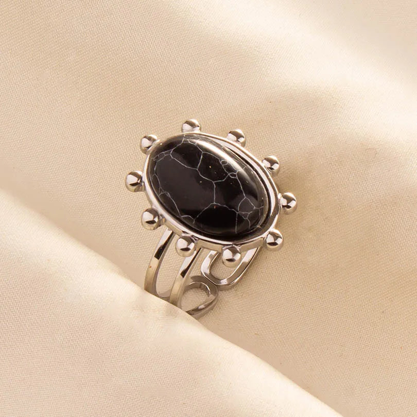 5PCS Boho Turquoise Rings Hippie Stainless Steel White Gemstone Adjustable Rings Women Girls Gift Knuckle Rings Bohemian Jewelry