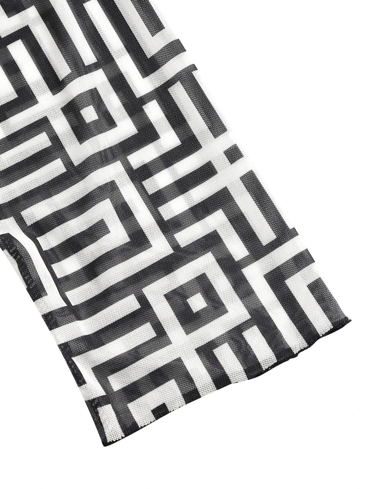 Women's Beach Summer Geometric Print Three-Piece Swimsuit Set with Long Sleeve Beach Cover-Up, Polyester Knit Fabric with Elasta