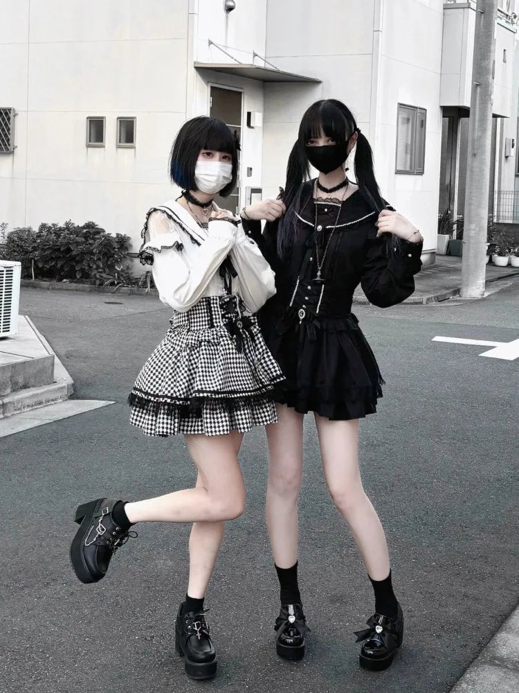 2025 Faldas Mujer De Moda Plaid Skirt for Women Sweet Japanese Jupe High Waist Bow Cute Saia Beading Bandage A-line Mini Skirts