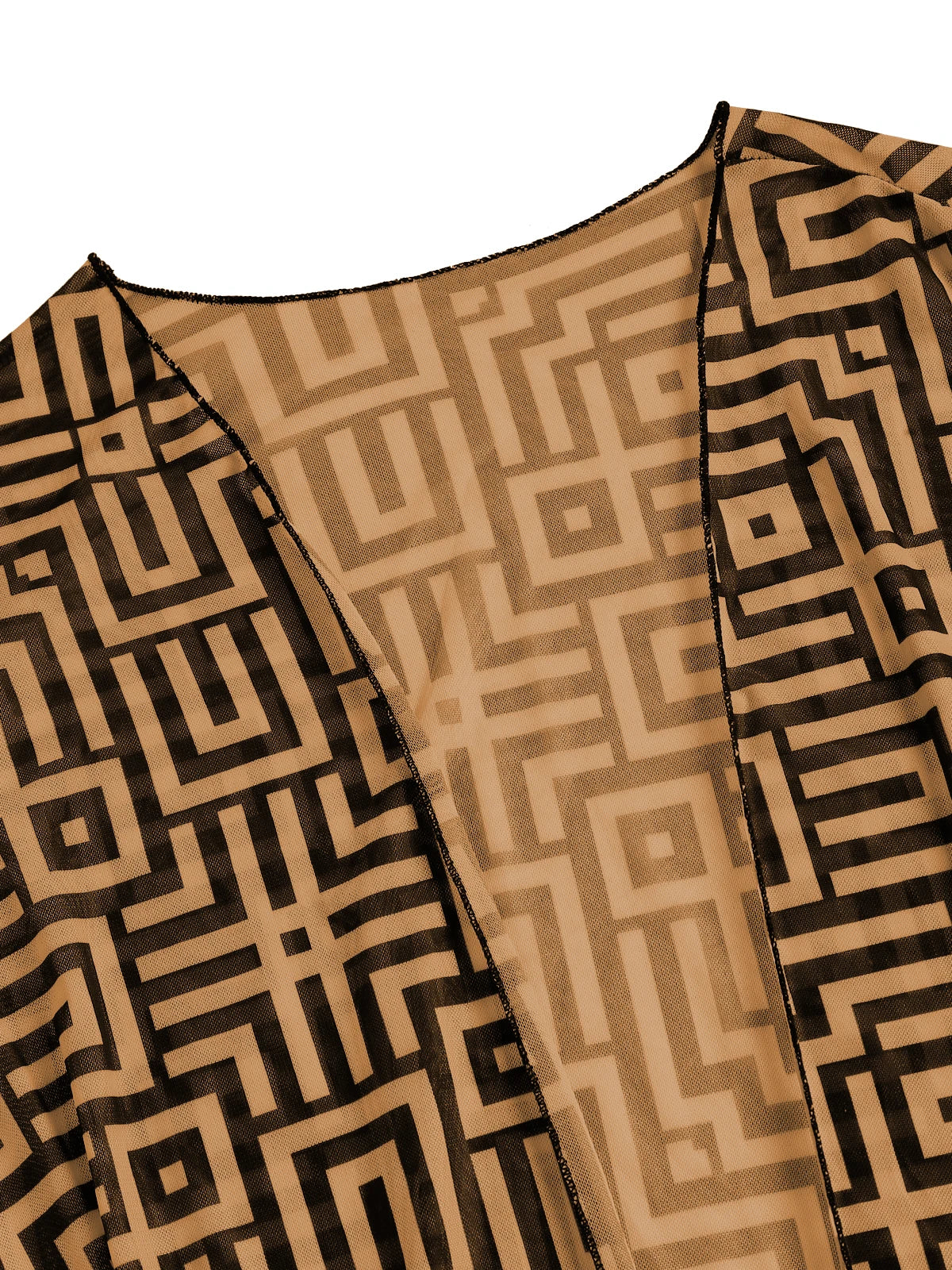 Women's Beach Summer Geometric Print Three-Piece Swimsuit Set with Long Sleeve Beach Cover-Up, Polyester Knit Fabric with Elasta