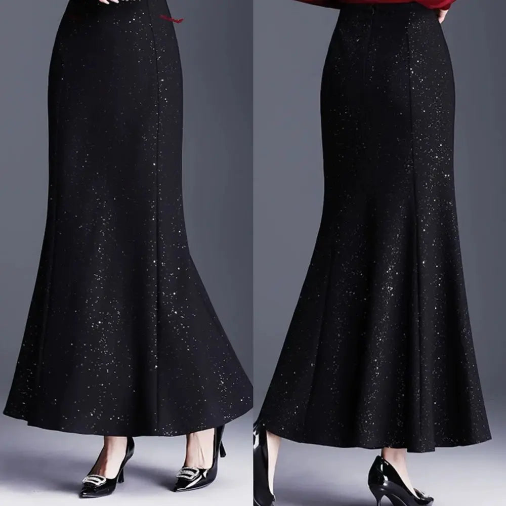 Spring  Autumn Fashionable Shiny Silk Fishtail Skirt High Waist New Skirt Mid-length Skirt Women