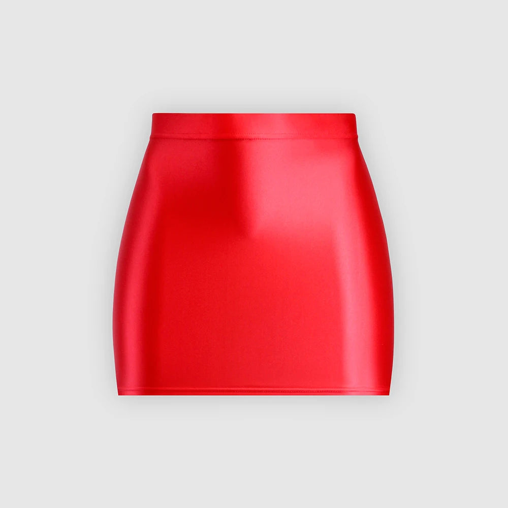 MJINM Women's Shiny Satin Glossy Skirts Hip Wrap One Step Skirts Smooth Bodycon Elastic Waist Half-body Causal Mini Short Skirts
