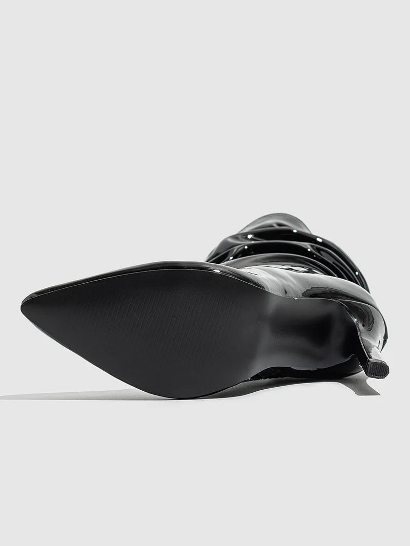 High-quality Pointed Toe Ladies Boots 11CM Stiletto Fashion Women Party Shoes Mid-Calf Boots Side Zipper Pleated High heels 42