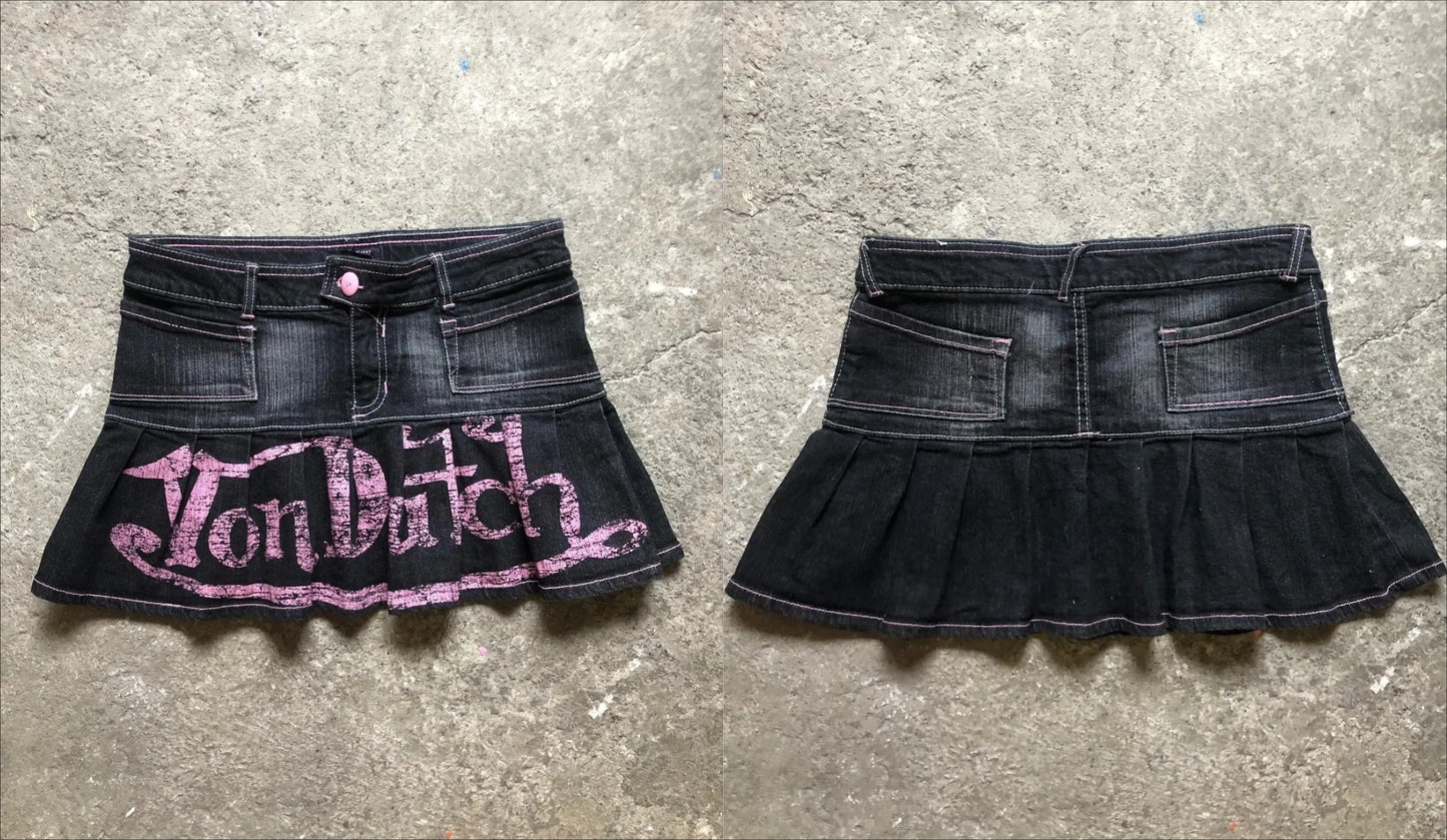 Korean Style Pink Letter Low Waist Slim Mini A Word Denim Skirt Women's Y2K New Harajuku Goth Sexy Spice Girl Fashion Streetwear