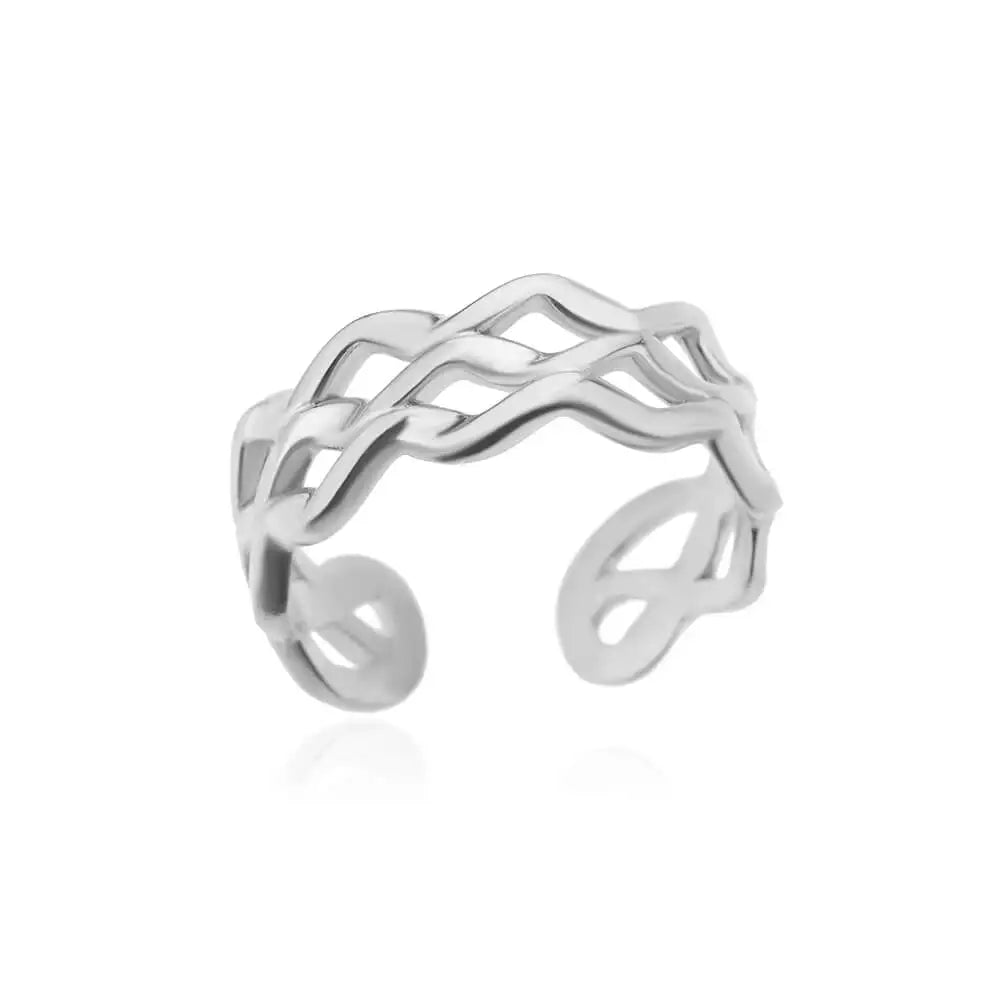 Stainless Steel Twist Chain Adjustable Rings for Women Men Simple Geometric Leave Flower Open Ring Jewelry Female Holiday Gifts