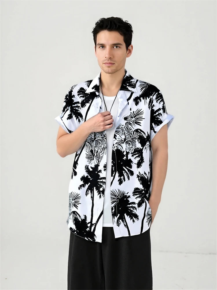 Hawaiian Shirt Man Print Casual Thin Beach Slim Fashion Shirt High Quality Luxury Black Social Vintage Funny Oversized Clothes