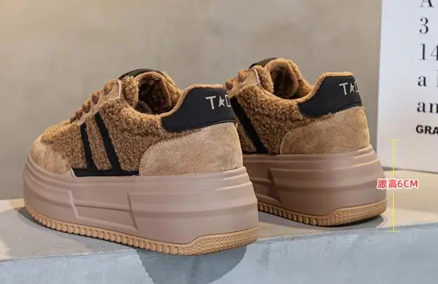 6CM Pink Natural Genuine Leather Fashion Breathable Casual Women's Shoes Platform Warm Plush Winter Autumn Comfy Ankle Booties