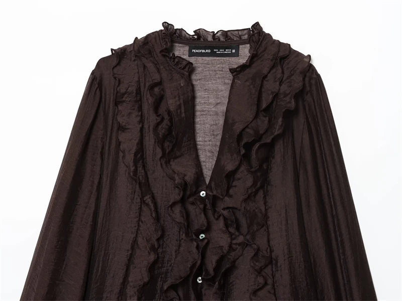 Women Shirt 2025 New Fashion Autumn Long Sleeve Layered Decorative Blouse for Women Casual Chic V-neck Ladies Top