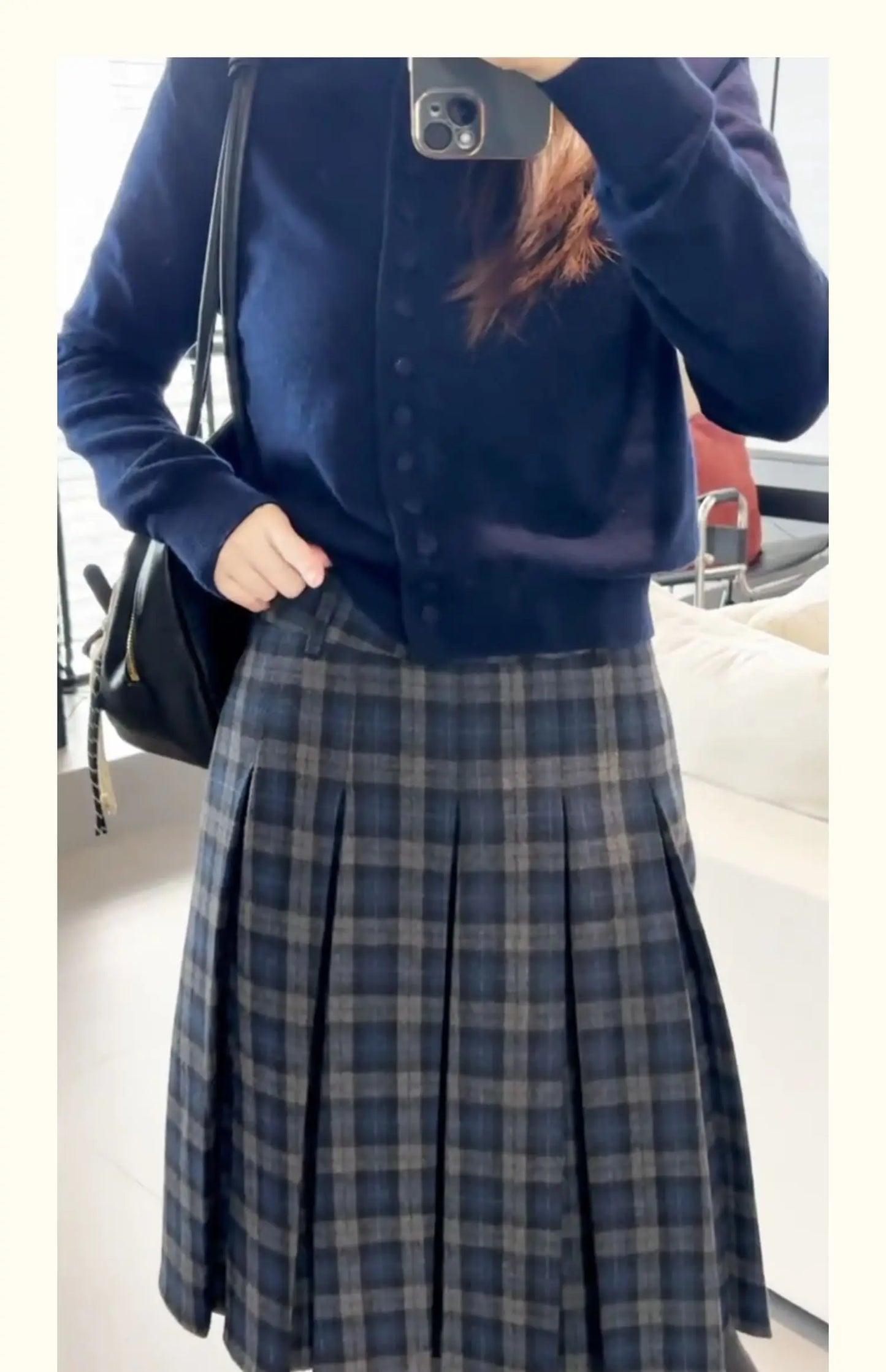 Retro Tweed Plaid A-Line  Skirt High Waist Slimming Ele Versatile Women's Early Autumn Winter Faion Skirt