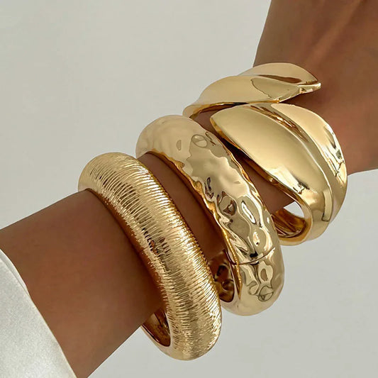 Punk Vintage Irregular Chunky Cuff Bangles for Women Leaf Statement Bracelets Bangles Hip Hop Jewelry Gifts