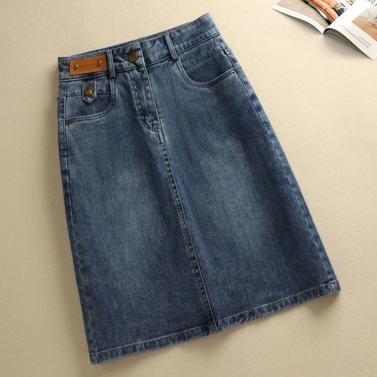 High Waist Denim Skirt Women's Spring Summer New Style Slimming Fashionable Versatile Small Size Draped Midi Skirt