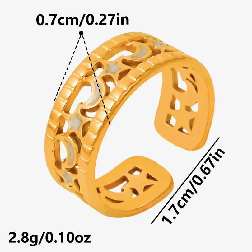 Elegant Ring Enamel Stainless Steel Rings For Women Men Accessories Flower Plant Jewelry Open Adjustable Real Gold Plated Bagues