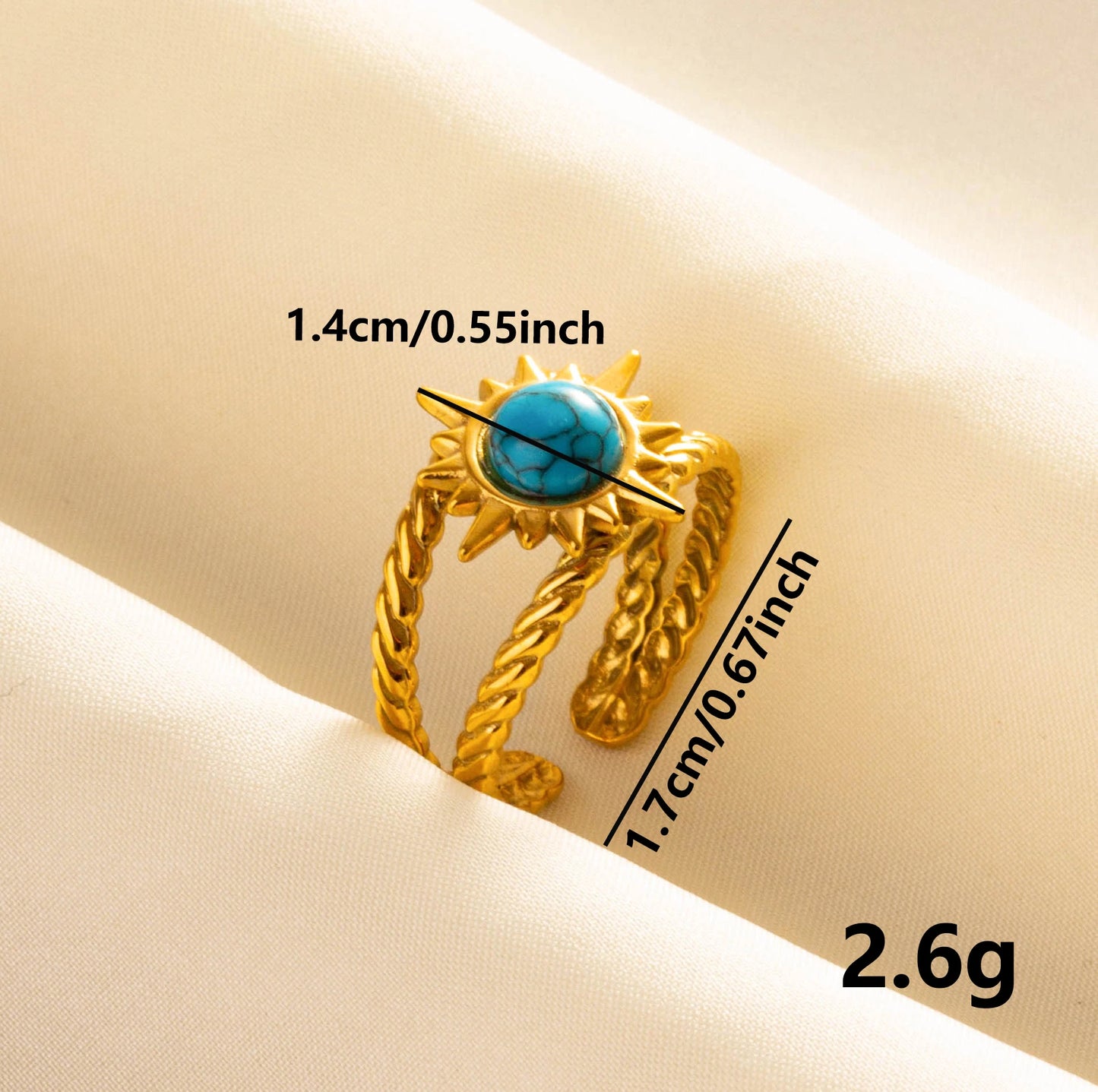 2pcs/lot Vintage Turquoise Gold Plated Knuckle Rings Blue Synthetic Stone Stainless Steel Rings Boho Jewelry Women Gifts No Fade