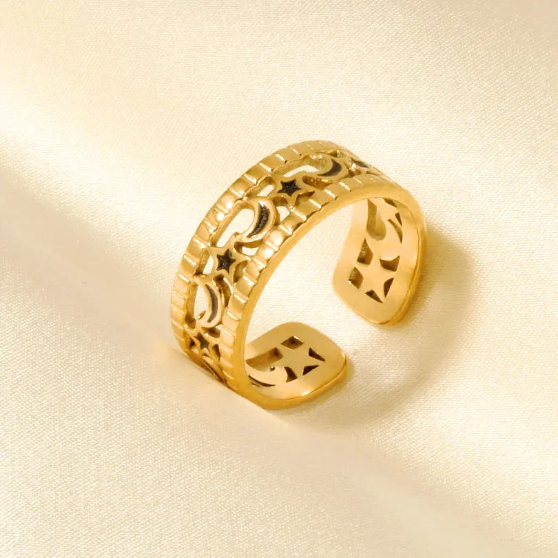 Elegant Ring Enamel Stainless Steel Rings For Women Men Accessories Flower Plant Jewelry Open Adjustable Real Gold Plated Bagues