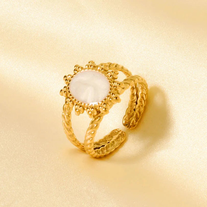 Elegant Ring Enamel Stainless Steel Rings For Women Men Accessories Flower Plant Jewelry Open Adjustable Real Gold Plated Bagues