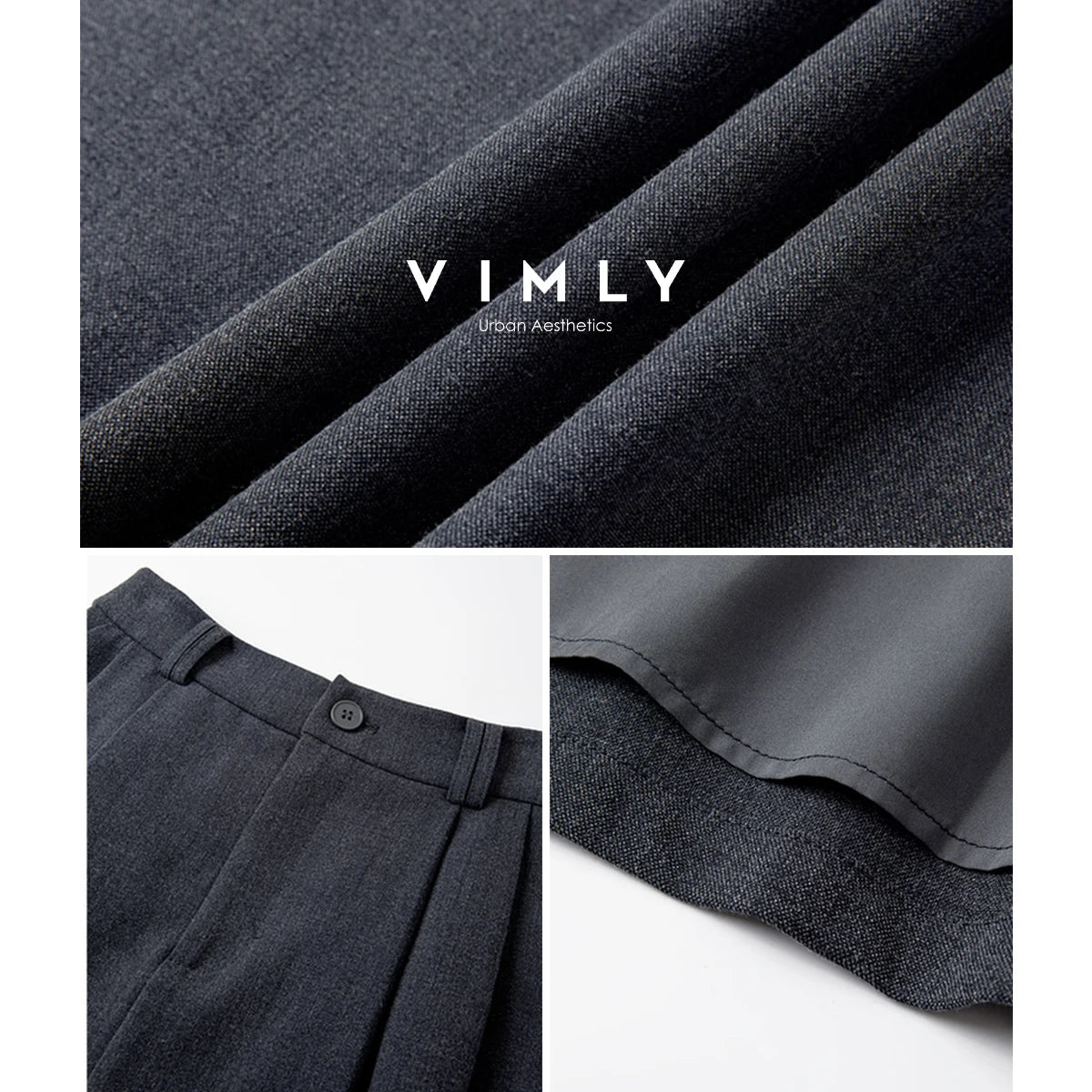 VIMLY Midi Women Skirt 2025 Autumn Office Lady Gray A-line Bud Elegant Ladies Skirt Zipper Loose Pockets Female Skirts A2202