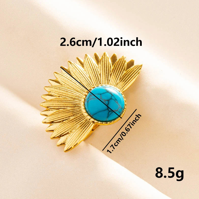 2pcs/lot Vintage Turquoise Gold Plated Knuckle Rings Blue Synthetic Stone Stainless Steel Rings Boho Jewelry Women Gifts No Fade