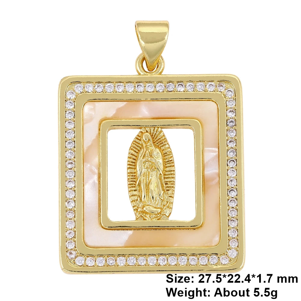 Juya 18K Real Gold Plated Religious Pendant Jewelry Making Supplies Creative Saint Mary Virgin Christian Cross Charms Supplies