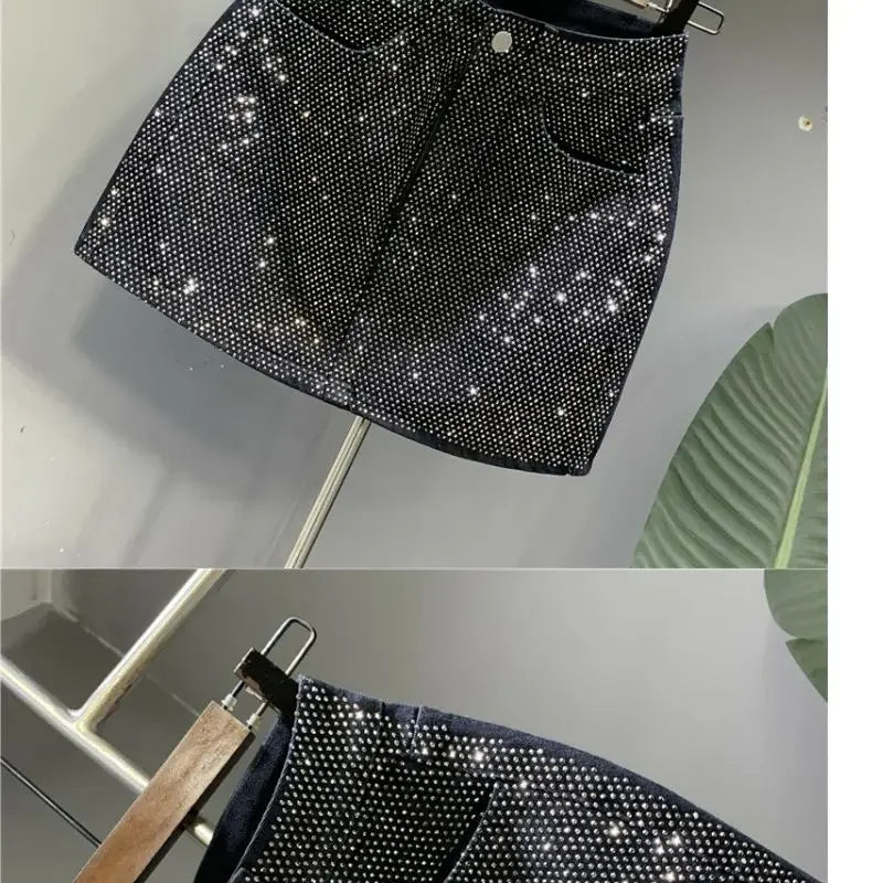 Heavy Industry Hot Drilling High-End Denim Skirt 2024 Spring And Summer New High Waist Pink Sexy