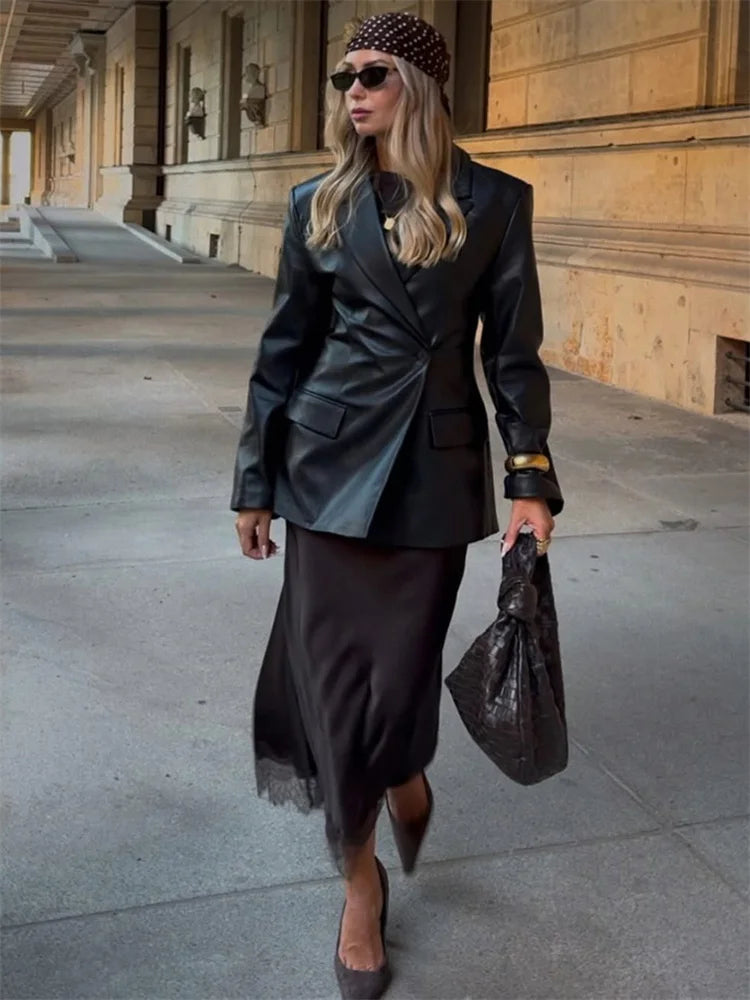 Tossy Fashion Autumn Lace Maxi Skirt For Women High Waist Slim Satin Elegant Commute Party Looks Female Printed Lace Long Skirt