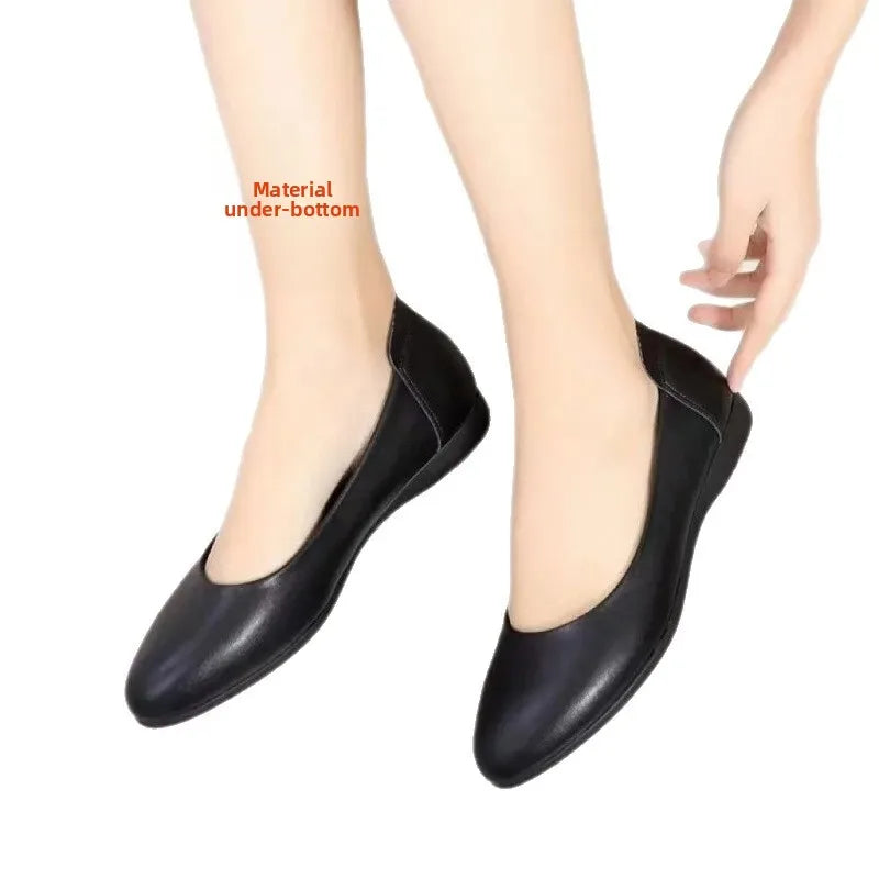 Black Interview Shoes for Women Hotel Work High Heel Soft Bottom Leather Single Shoes Summer Season Adult Footwear