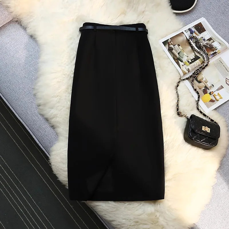 High Waist Suit Sle  Skirt Korean Spring Autumn New Wrap around a Line Skirt for Women Casual Loose Fit a pe