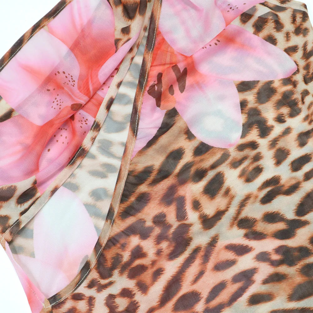 CM.YAYA Women Floral Leopsrd Printed Sleeveless High Side Split Long Maxi Dress 2025 Skew Collar Sexy Birthday Party Dresses