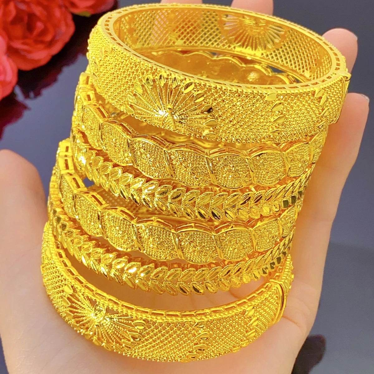 XUHUANG Indian Luxury  Bangles Bracelet Jewelry for Women Wedding Dubai 24k Gold Color Charm Accessories for Arabic Party Gifts