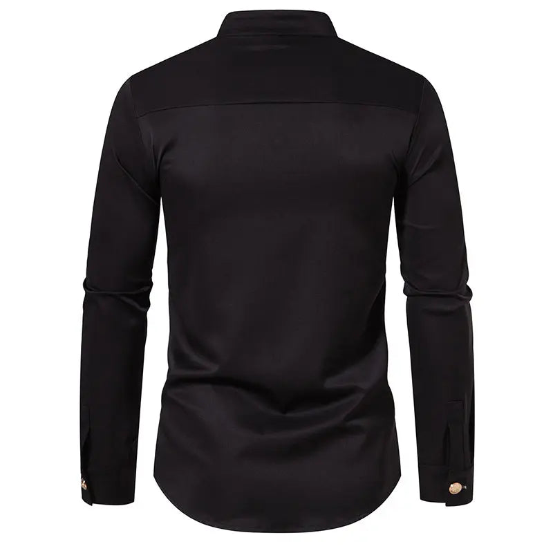 Double Breasted Formal Dress Shirts for Men New in Steampunk Nightclub Party Prom Henry Collar Gothic Shirts Mens Stage Costumes