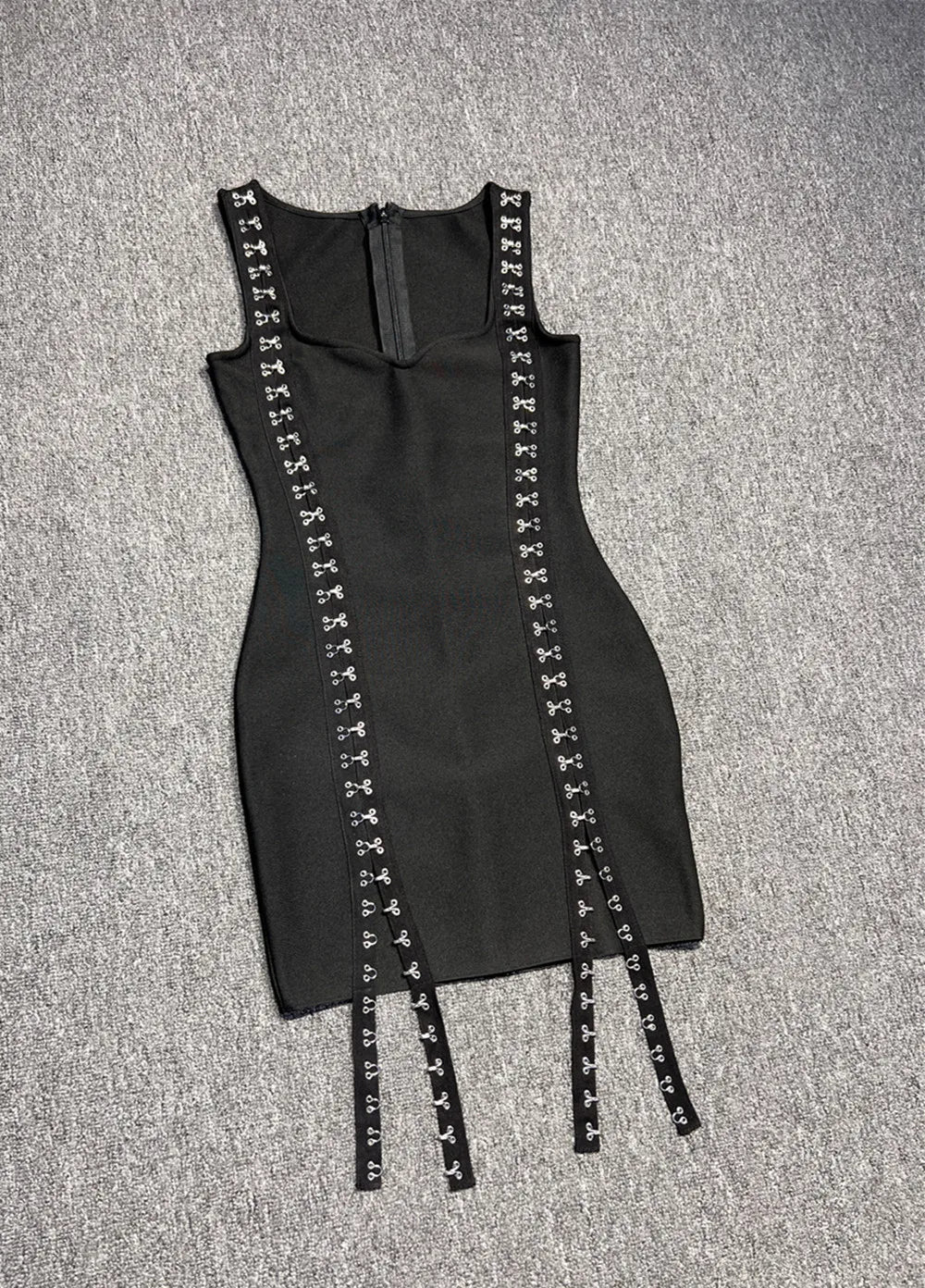 High Quality Women Sleeveless Sexy Square Collar Keyhole Bodycon Mini Bandage Dress Nightclub Party Celebrate Birthday Dress