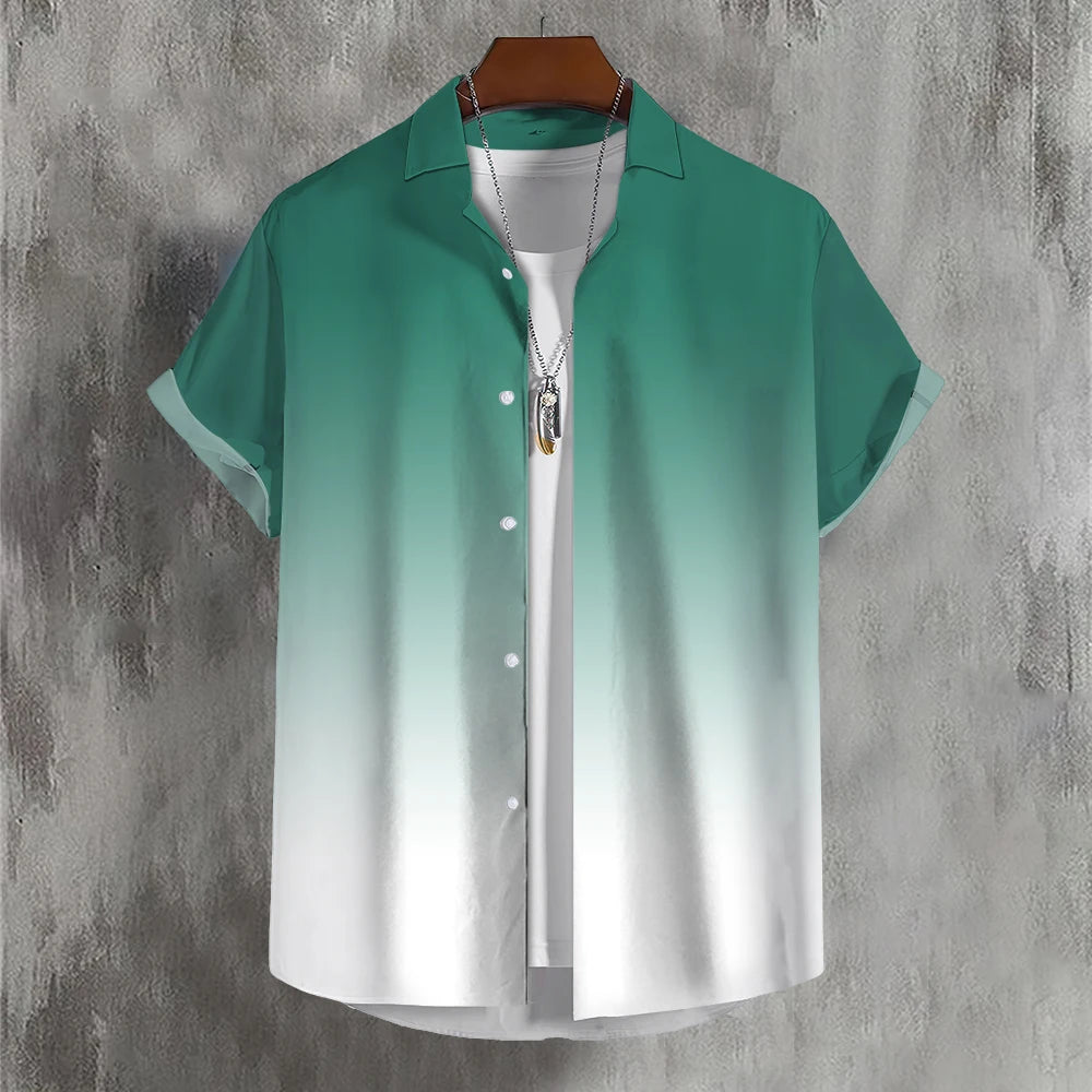 Solid Men'S Shirt Summer Color Gradient Lapel Shirts For Men Colorful Simple 3d Print Basic Men'S Shirt Tops Casual Short Sleeve
