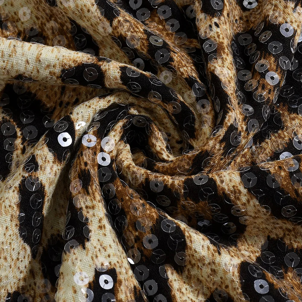 CMYAYA High Waist Women's Midi Skirt Leopard Sequined Sweet Slim Sexy Casual Elastic 2025 Spring Street Night Skirts Vacation