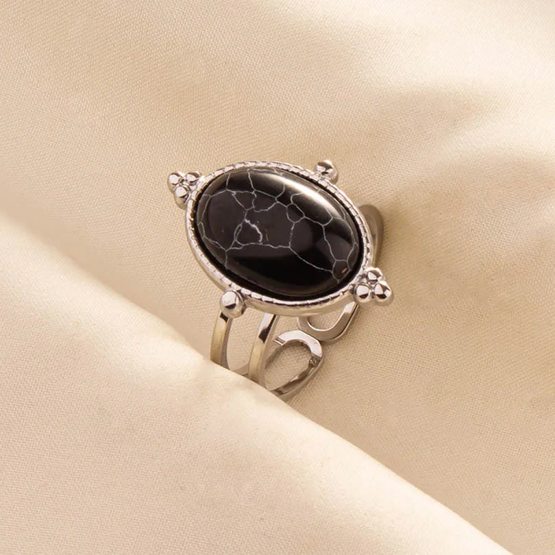 5PCS Boho Turquoise Rings Hippie Stainless Steel White Gemstone Adjustable Rings Women Girls Gift Knuckle Rings Bohemian Jewelry