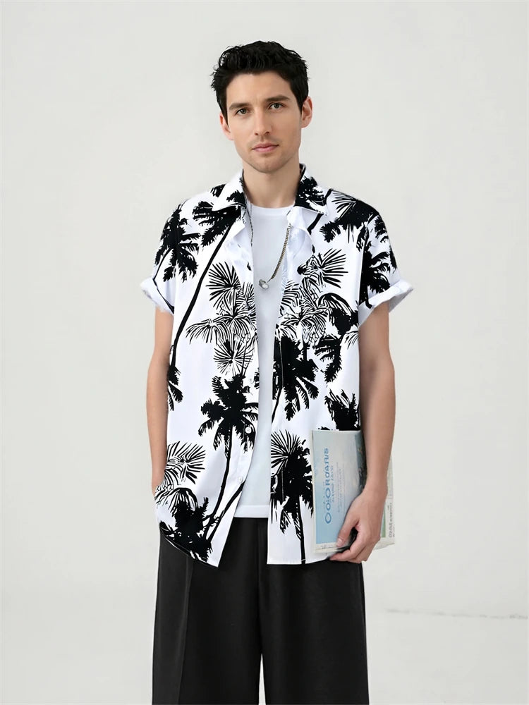 Hawaiian Shirt Man Print Casual Thin Beach Slim Fashion Shirt High Quality Luxury Black Social Vintage Funny Oversized Clothes