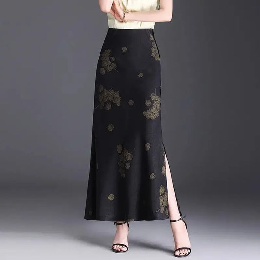 Printed Skirt Women Spring Summer New High-waisted Straight Hip-covered Skirt Temperament Long Skirt