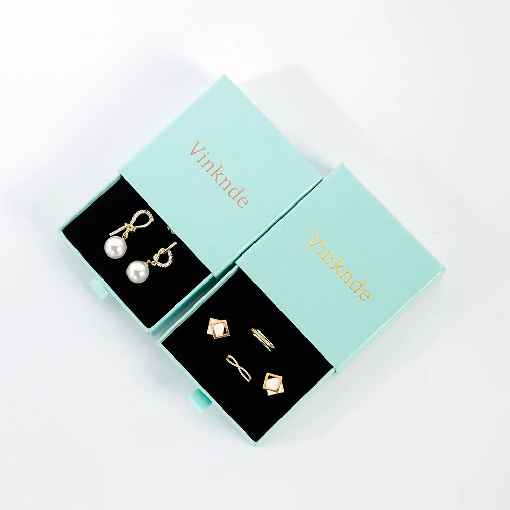 Wholesale 24pcs Custom Jewelry Packaging Box with logo Pink Cardboard Drawer Sliding Jewellery Earrings Ring Necklace Gift Boxes