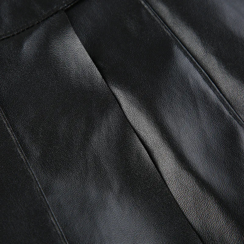 2025 New PU Leather Hollow Hoop High-waisted Velcro Slim A-line Pleated Skirt Short Dress for Women