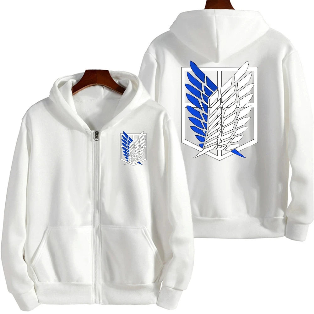 Anime Printed Men's Clothing Autumn Winter Harajuku Punk Fashion Casual Fleece Zipper Hoodie Long Sleeve Sweatshirts Jacket Coat