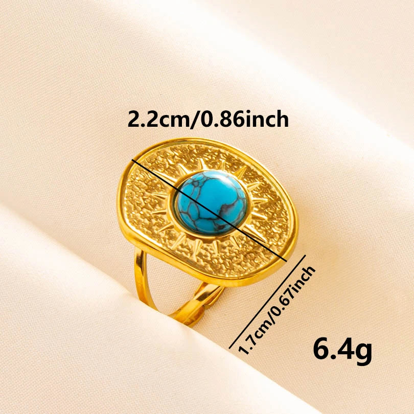 2pcs/lot Vintage Turquoise Gold Plated Knuckle Rings Blue Synthetic Stone Stainless Steel Rings Boho Jewelry Women Gifts No Fade