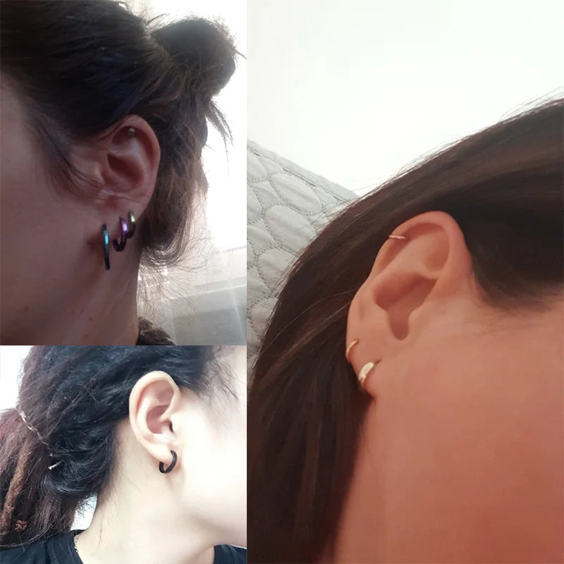 1Pair High Polishing Stainless Steel Hoop Earrings For Men Women  2mm Wide Spherical Anti-allergic Ear Buckle Street Pop Jewelry