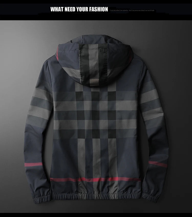 New Korean style fashionable striped jacket, high-quality hooded zipper jacket, men's slim fit jacket