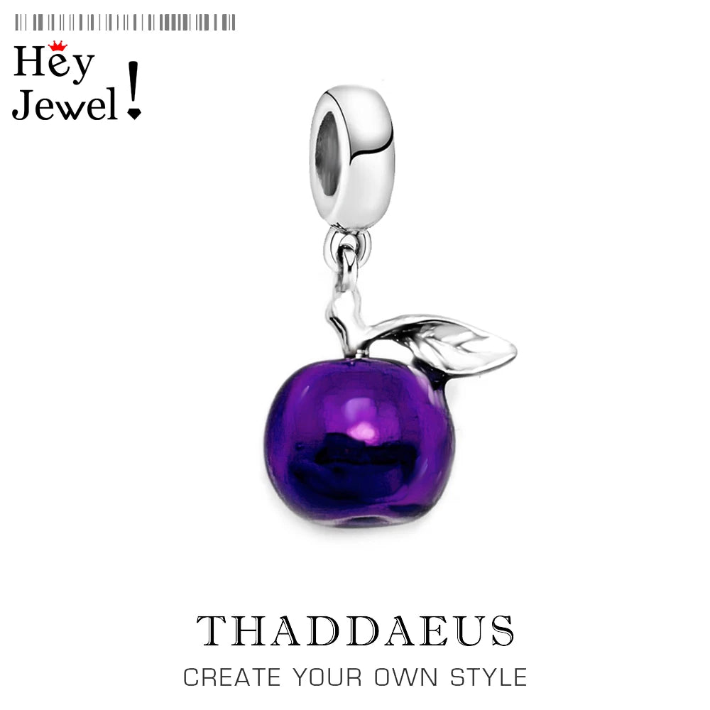 Lovely Purple Enamel Apple Pendant Charm For Women Girls 925 Sterling Silver Jewelry Gift