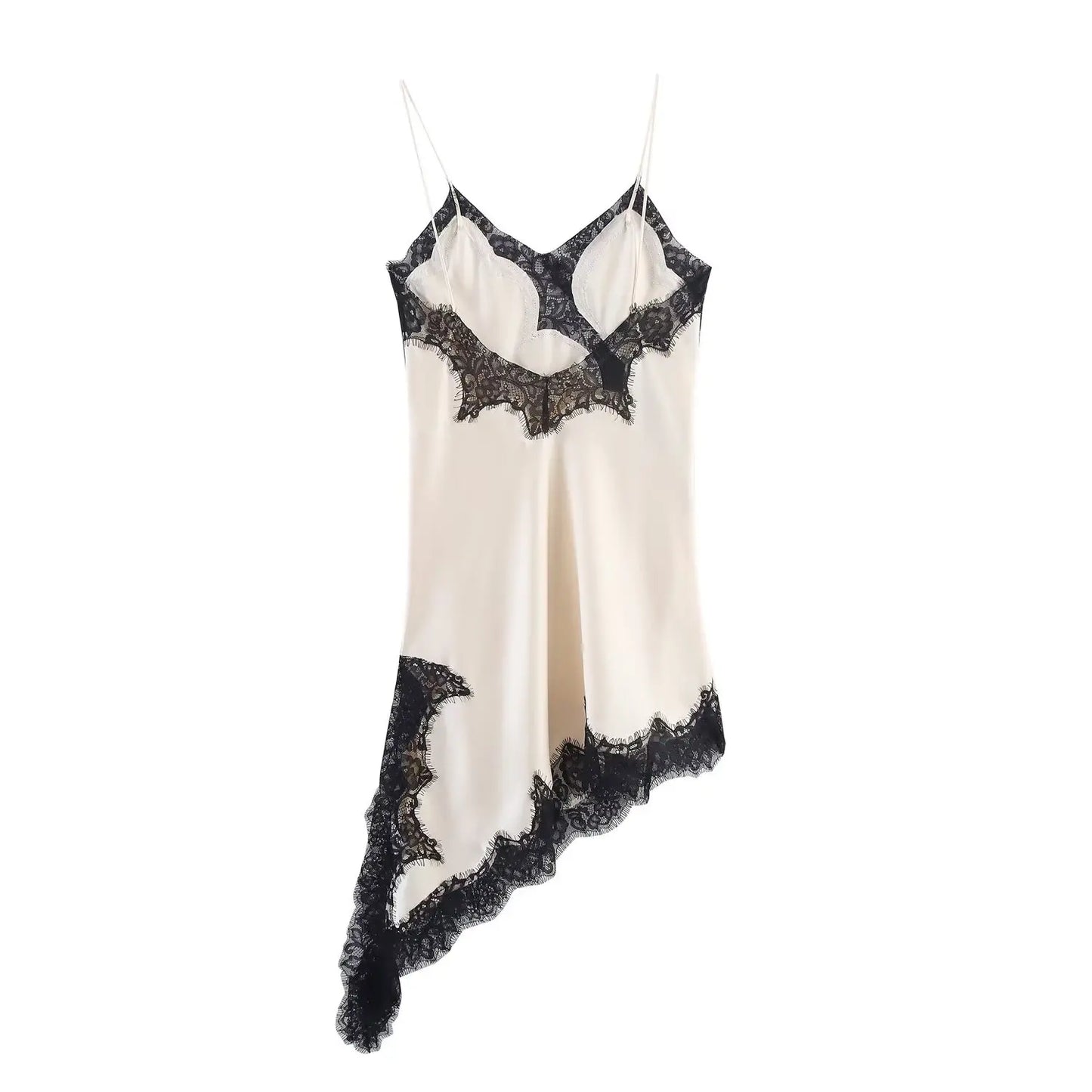 Women Fashion Sexy V-Neck Lace Elegant Halter Dress Asymmetric Hem Dress 2025 Summer New Fashion Holiday Party Beach Dresses