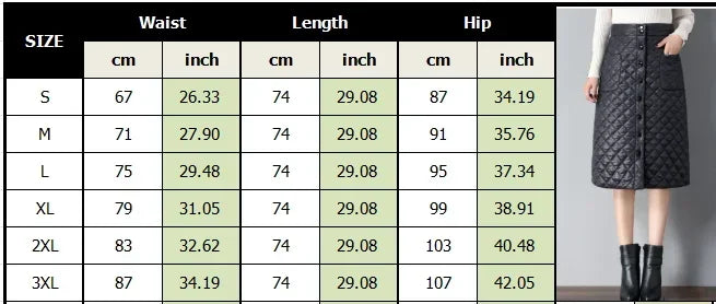 Simplicity Fashion Winter New Women Solid Button Pockets High Waist Down Cotton Thicken Warm Mid-length A-line One Pace Skirt