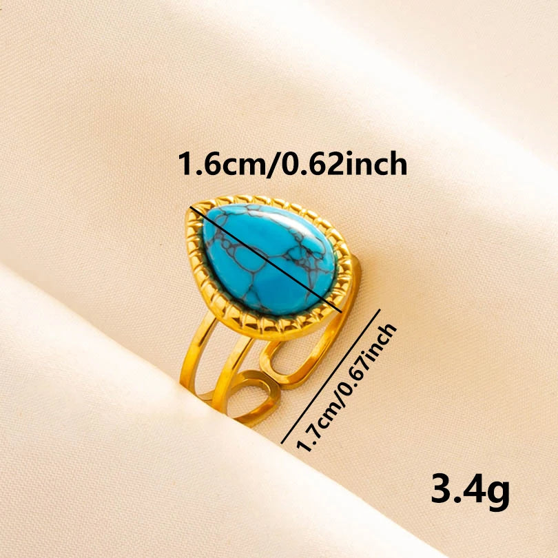 2pcs/lot Vintage Turquoise Gold Plated Knuckle Rings Blue Synthetic Stone Stainless Steel Rings Boho Jewelry Women Gifts No Fade