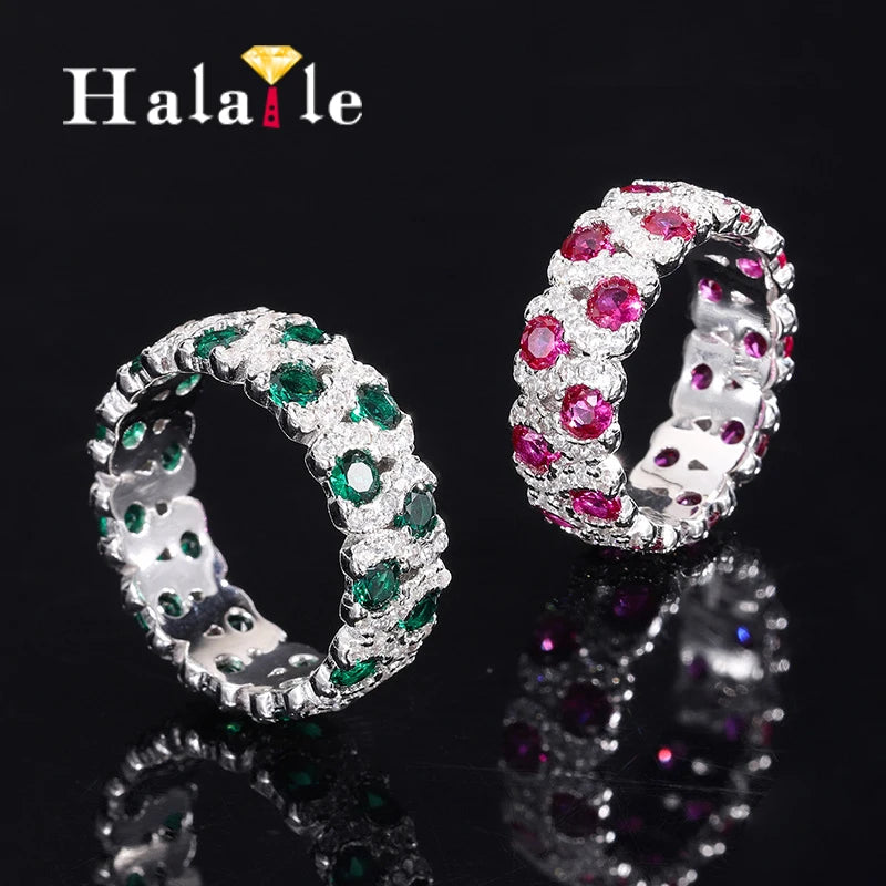Halaile S925 Sterling Silver Zircon Jewelry High Carbon Diamond Gemstone Row Ring Luxury Fine Jewelry Women's Trendy Party Gift
