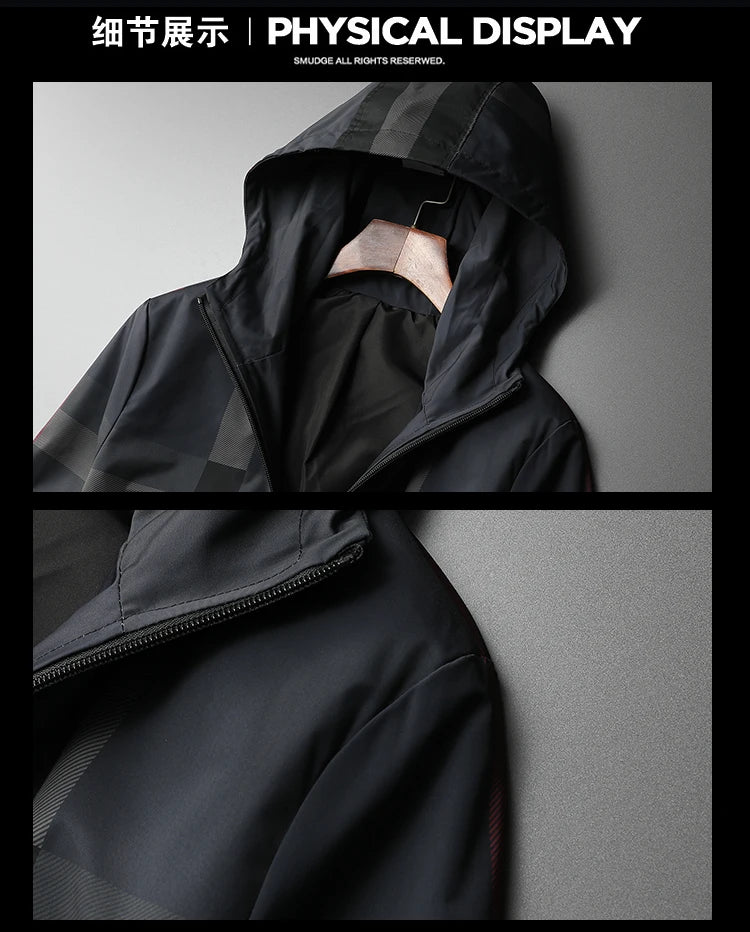 New Korean style fashionable striped jacket, high-quality hooded zipper jacket, men's slim fit jacket