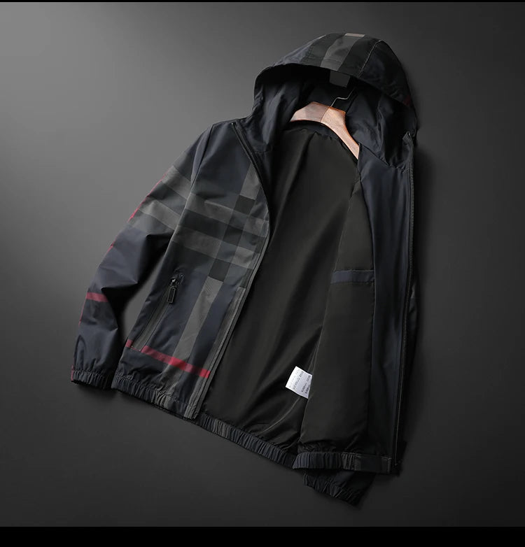 New Korean style fashionable striped jacket, high-quality hooded zipper jacket, men's slim fit jacket