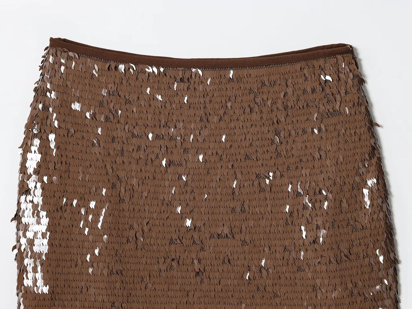 KONDALA Chic Y2K Sheath Sequined Sexy Brown Mini Skirt Club Fashion 2025 Sexy Birthday Shiny Night Party Music Streetwear Skirt